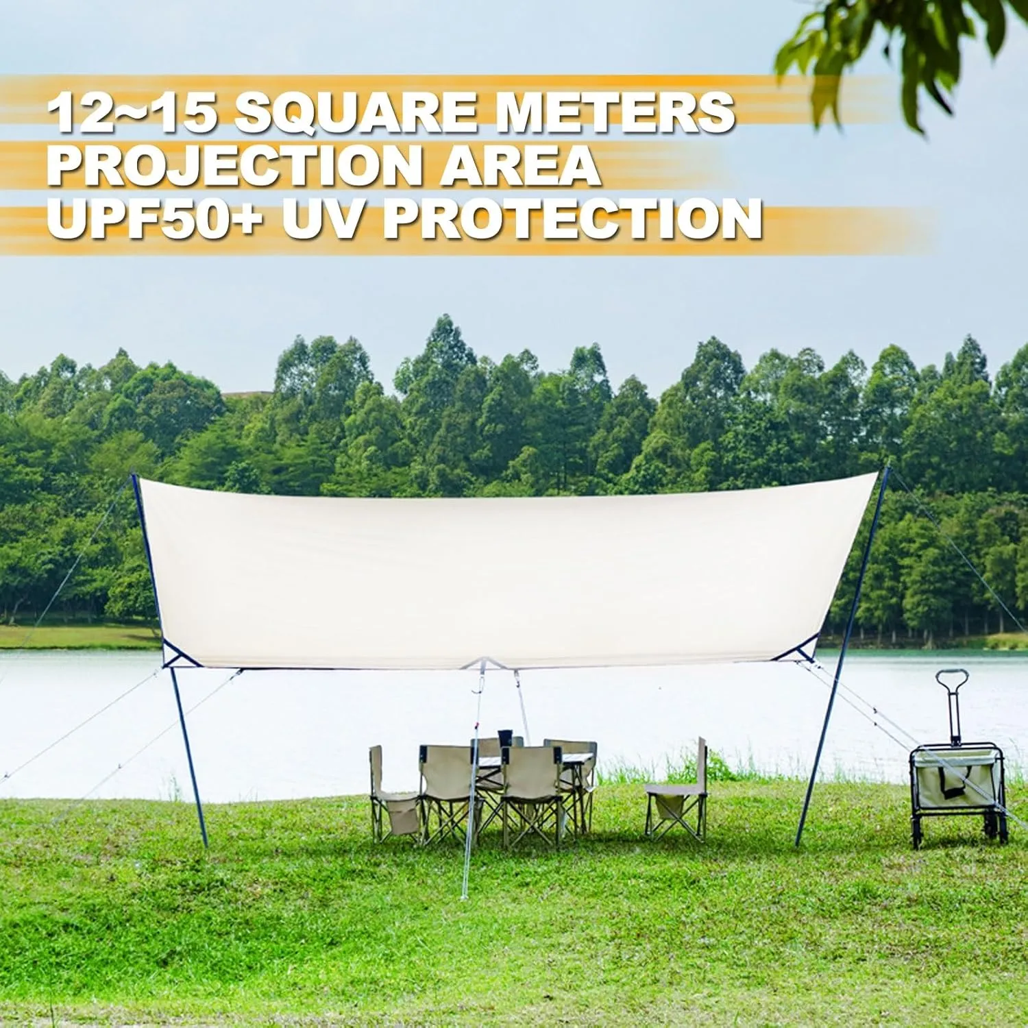 Waterproof Camping Tent Tarp - Portable Tarp Multifunctional Outdoor Camping Traveling Awning Backpacking Tarp Shelter Rain Tarp Including Tent Stakes and Carry Bag (Color : Ivory White, Siz