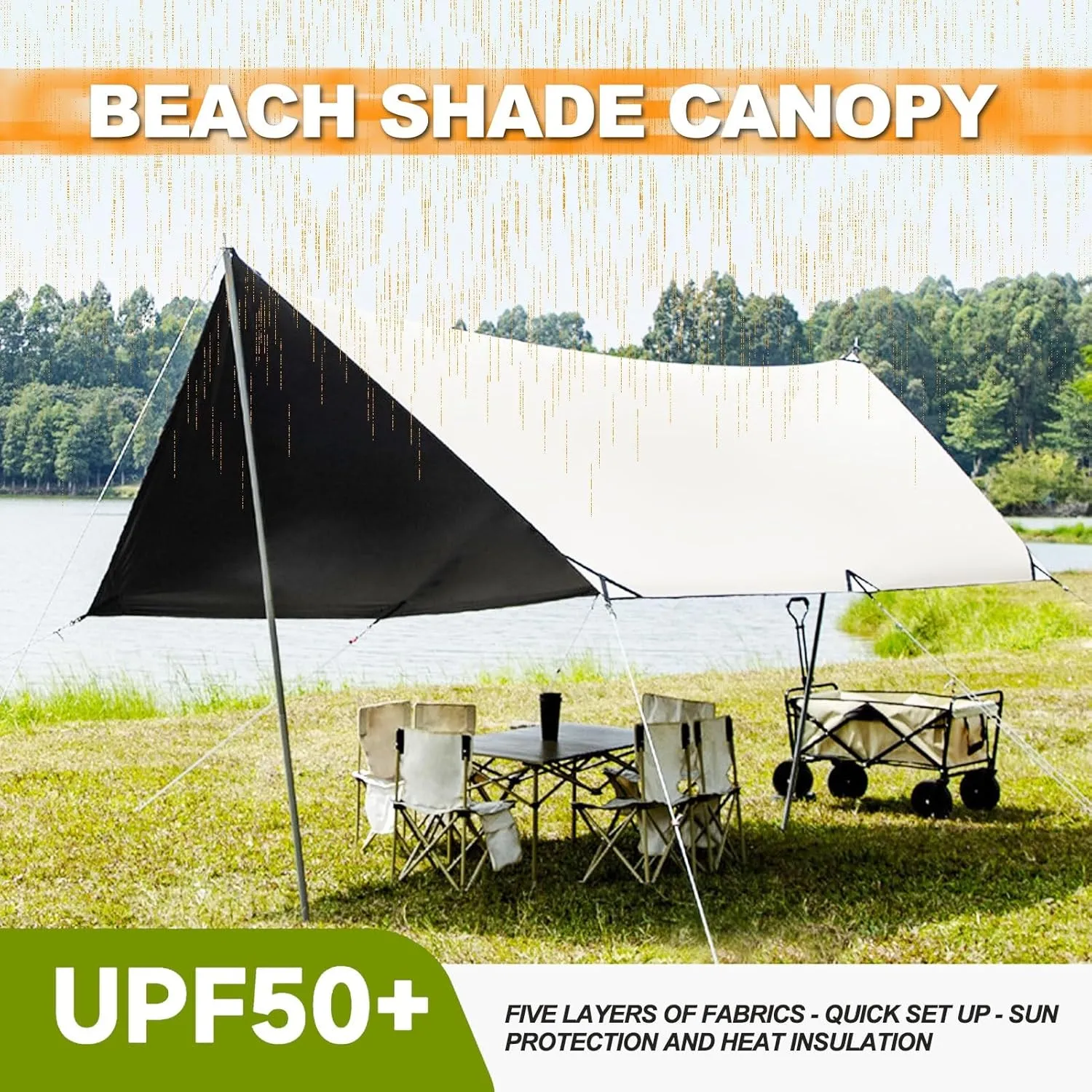 Waterproof Camping Tent Tarp - Portable Tarp Multifunctional Outdoor Camping Traveling Awning Backpacking Tarp Shelter Rain Tarp Including Tent Stakes and Carry Bag (Color : Ivory White, Siz