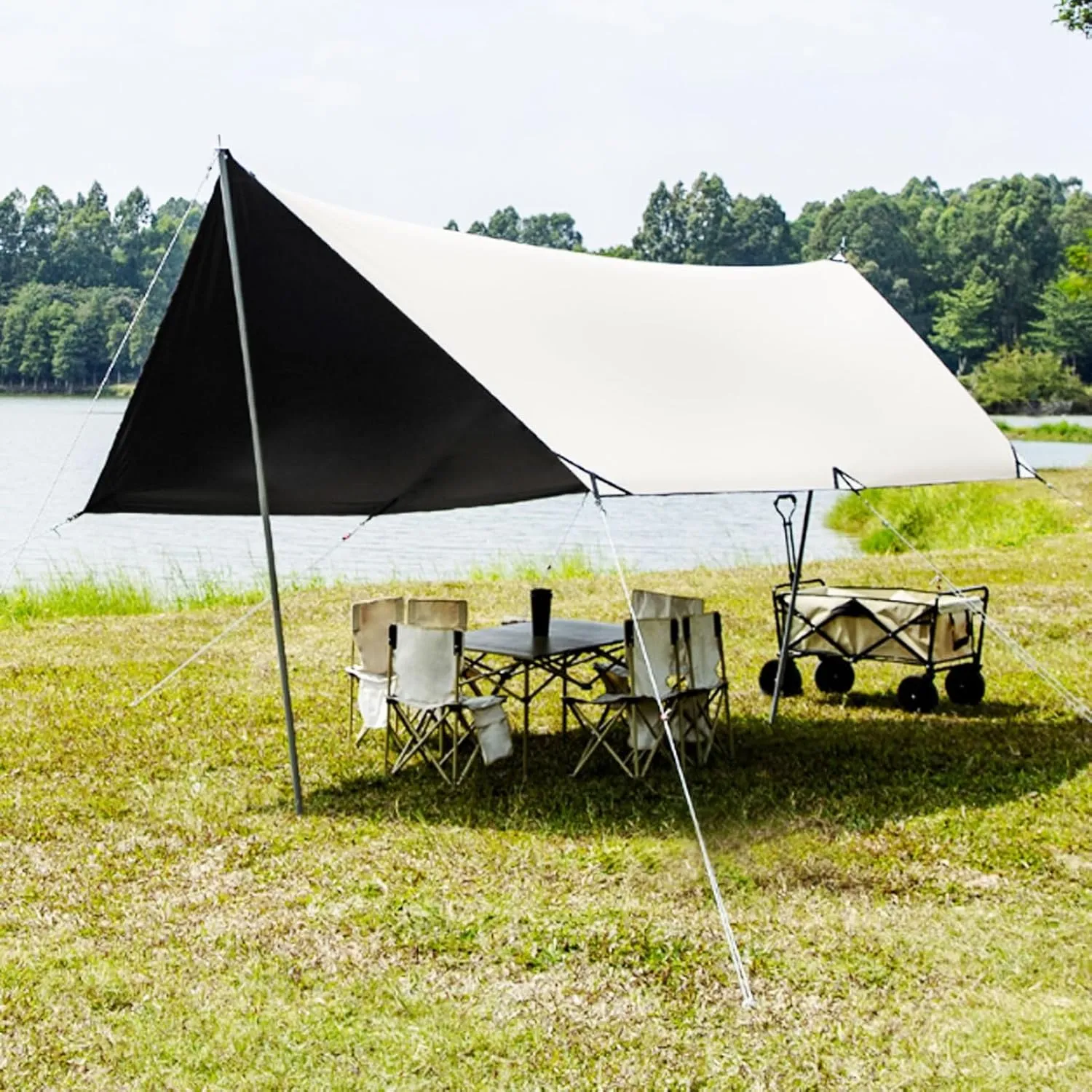 Waterproof Camping Tent Tarp - Portable Tarp Multifunctional Outdoor Camping Traveling Awning Backpacking Tarp Shelter Rain Tarp Including Tent Stakes and Carry Bag (Color : Ivory White, Siz