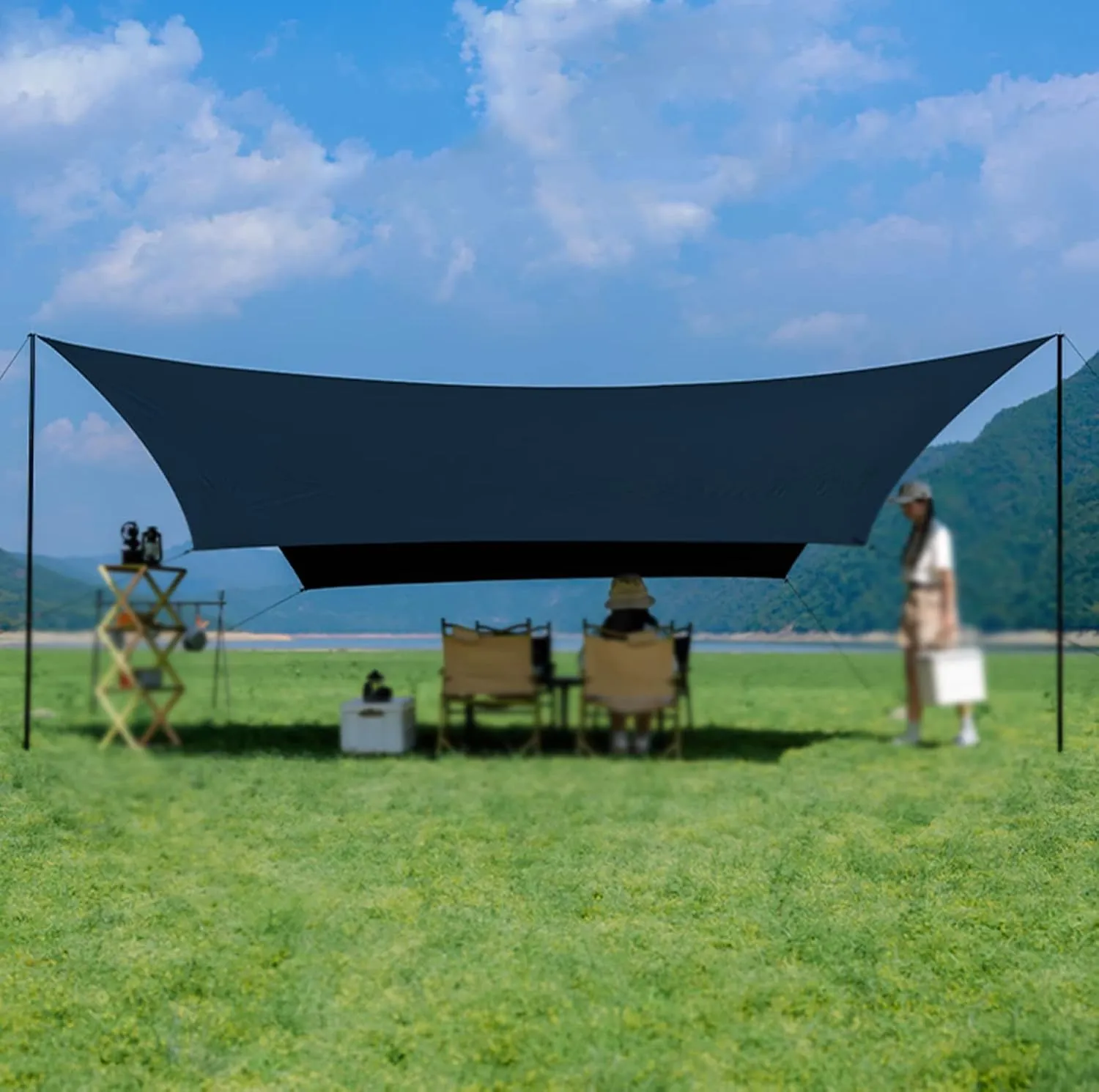 Waterproof Camping Tent Tarp Sun Shelter,Hammock Rain Fly Tarp,Portable Light Ripstop Rain & Wind Protection Tarp Cover for Camping Hammock & Tent Areas,with Accessories (Black,11.5 x 16.4ft) (
