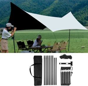 Waterproof Camping Tent Tarp Sun Shelter,Hammock Rain Fly Tarp,Portable Light Ripstop Rain & Wind Protection Tarp Cover for Camping Hammock & Tent Areas,with Accessories (Black,11.5 x 16.4ft) (