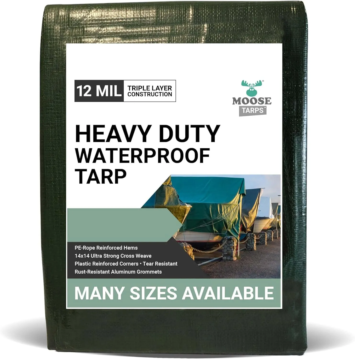 Waterproof Heavy Duty Tarp - for Wood Furniture, Car, Boat, Pool, & More - Tear Resistant - 20x20 Foot Indoor/Outdoor Reversible Green/Brown