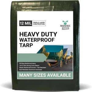 Waterproof Heavy Duty Tarp - for Wood Furniture, Car, Boat, Pool, & More - Tear Resistant - 20x20 Foot Indoor/Outdoor Reversible Green/Brown