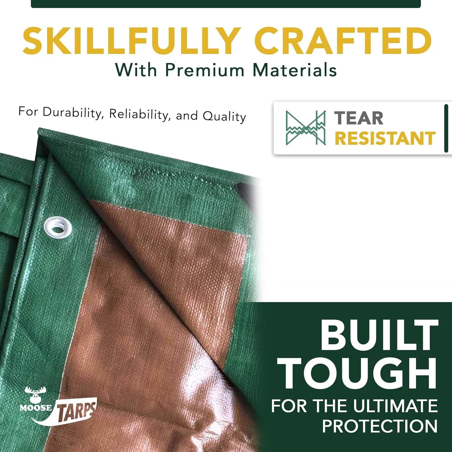 Waterproof Heavy Duty Tarp - for Wood Furniture, Car, Boat, Pool, & More - Tear Resistant - 20x20 Foot Indoor/Outdoor Reversible Green/Brown