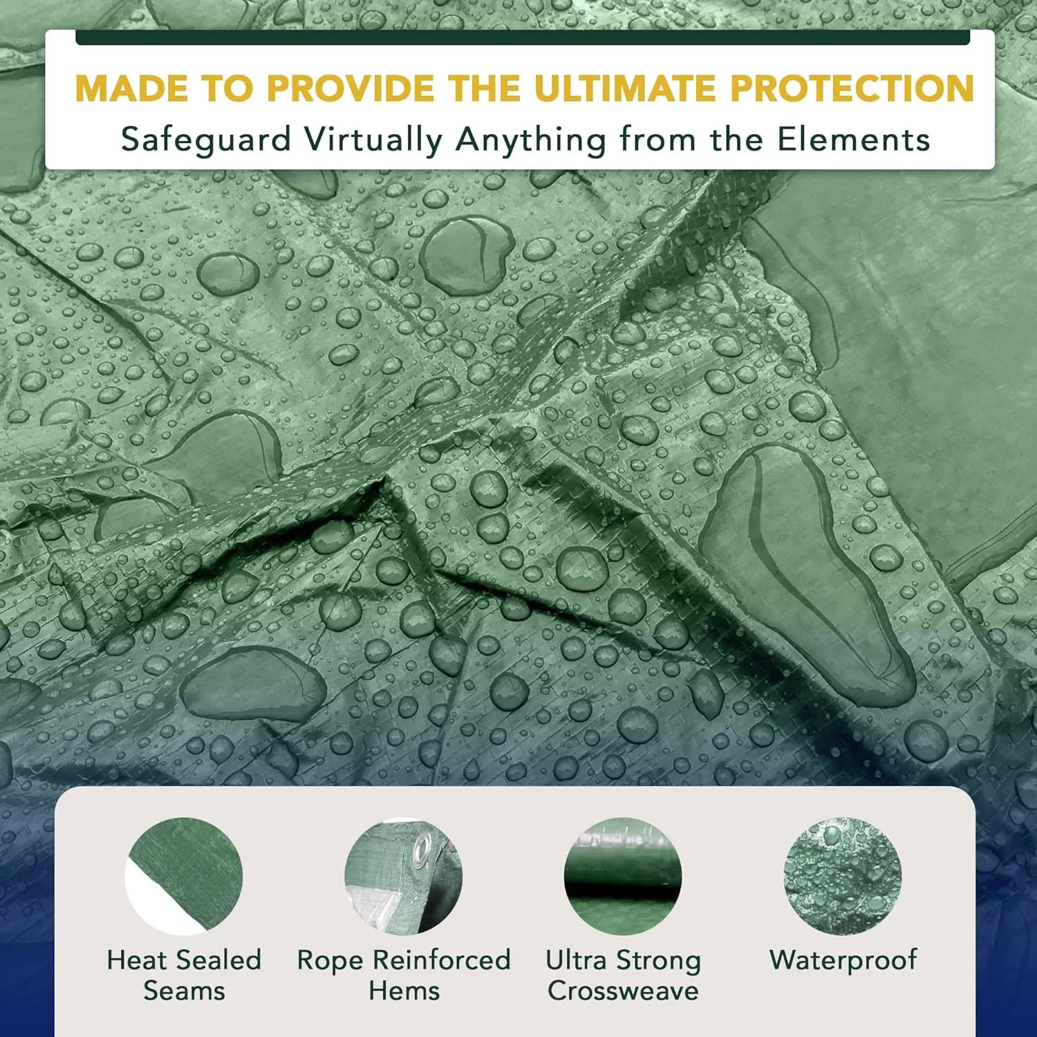 Waterproof Heavy Duty Tarp - for Wood Furniture, Car, Boat, Pool, & More - Tear Resistant - 20x20 Foot Indoor/Outdoor Reversible Green/Brown