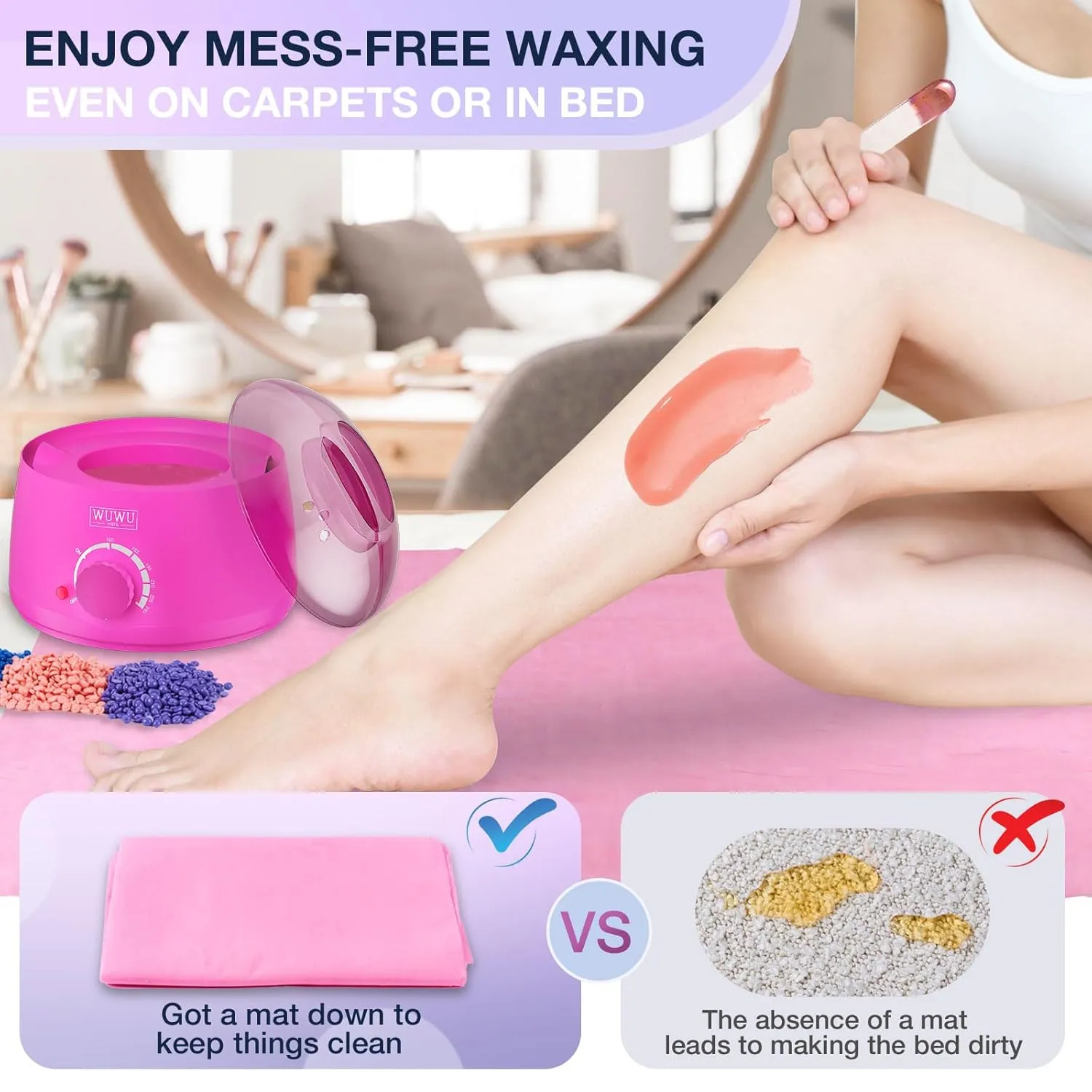 Waxing Kit, WUWUVISTA Hair Removal Hard Wax Kit with Wax Melt Warmer & Waxing Beads for Women & Men - Professional at home Wax Pot for Face/Brazilian/Full Body/Bikini/Sensitive Skin(Purple, 35 items)
