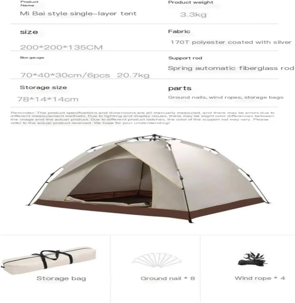 Weatherproof Tents Outdoor Camping Tent Semi-Automatic Outdoor Tent Installation-Free Portable Folding Double-Layer Camping Tent Camping and Hiking Tents