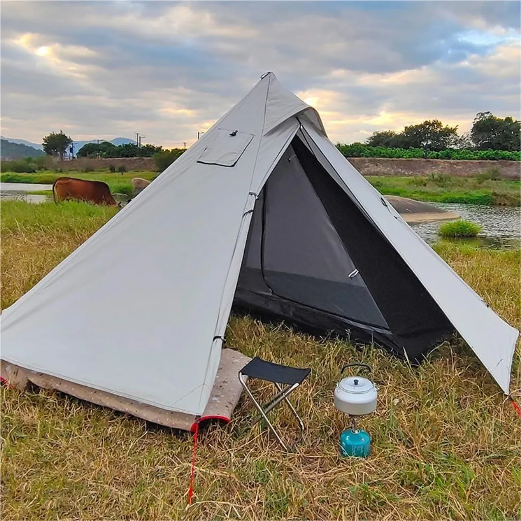 Weatherproof Tents Outdoor Waterproof Camping Double-Layer Tent Set Single Wood Stove Chimney Tent Camping Tent Camping and Hiking Tents
