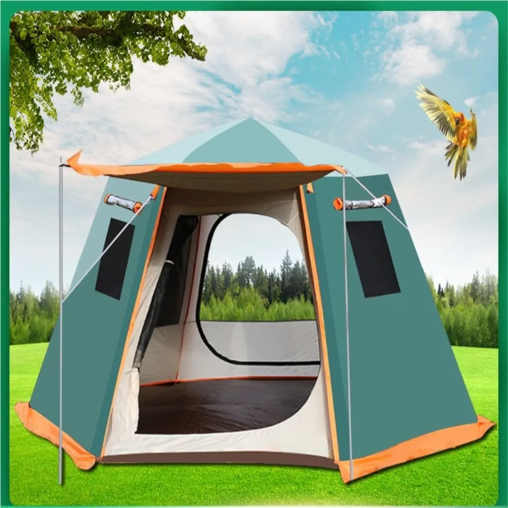 Weatherproof Tents Tent Outdoor Automatic Tent Sun Protection Rainstorm Tent Camping Double-Layer Aluminum Pole Hexagonal Tent Camping and Hiking Tents