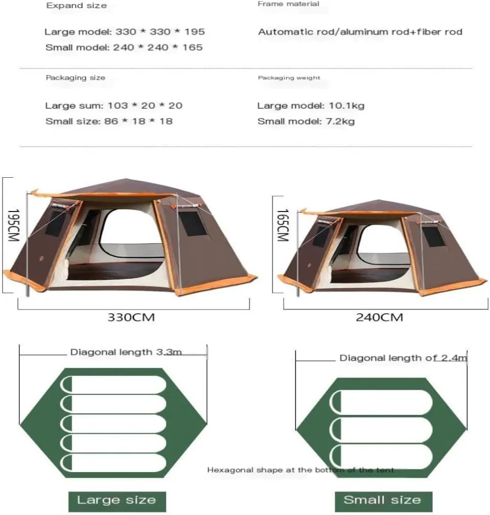 Weatherproof Tents Tent Outdoor Automatic Tent Sun Protection Rainstorm Tent Camping Double-Layer Aluminum Pole Hexagonal Tent Camping and Hiking Tents
