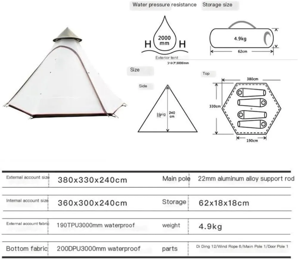 Weatherproof Tents Tent Outdoor Camping Tent Camping Portable Tent Multi-Person Double-Layer Windproof Tent Beach Park Tent Camping and Hiking Tents