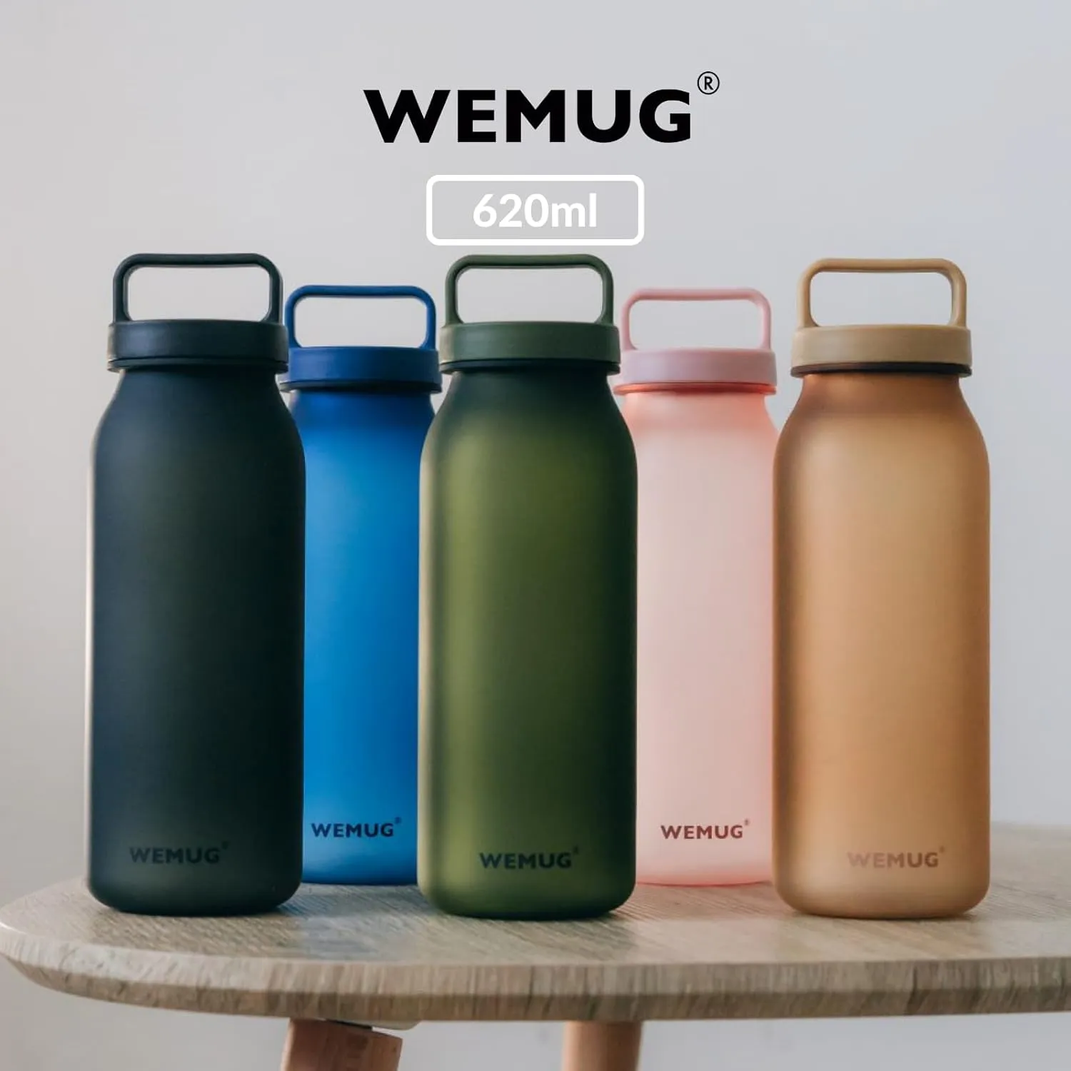 WEMUG Minimalist Water Bottle with Handle, Small 620 ml, BPA-Free Plastic, Compatible Filter (Optional, filter not included) Sand colour