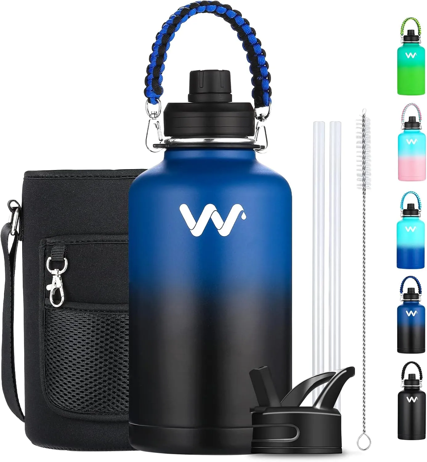WEREWOLVES Insulated Water Bottle With Paracord Handles & Strap & Straw Lid & Spout Lid,Reusable Wide Mouth Vacuum Stainless Steel Water Bottle for Adults 24 oz, 32 oz, 40 oz