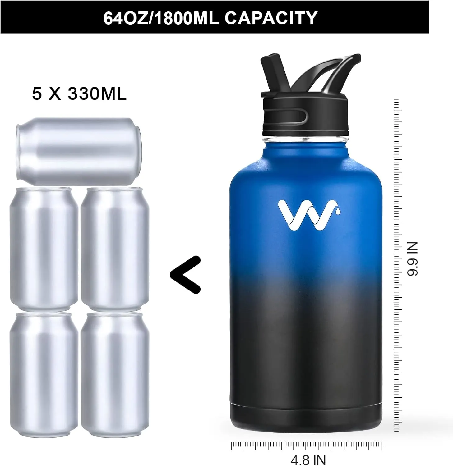 WEREWOLVES Insulated Water Bottle With Paracord Handles & Strap & Straw Lid & Spout Lid,Reusable Wide Mouth Vacuum Stainless Steel Water Bottle for Adults 24 oz, 32 oz, 40 oz