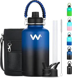 WEREWOLVES Insulated Water Bottle With Paracord Handles & Strap & Straw Lid & Spout Lid,Reusable Wide Mouth Vacuum Stainless Steel Water Bottle for Adults 24 oz, 32 oz, 40 oz
