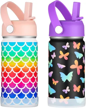 WEREWOLVES Kids Water Bottle with Boot, Insulated Stainless Steel Wide Mouth Metal Water Bottle with LeakProof Straw Lid for School, Girls, Boys