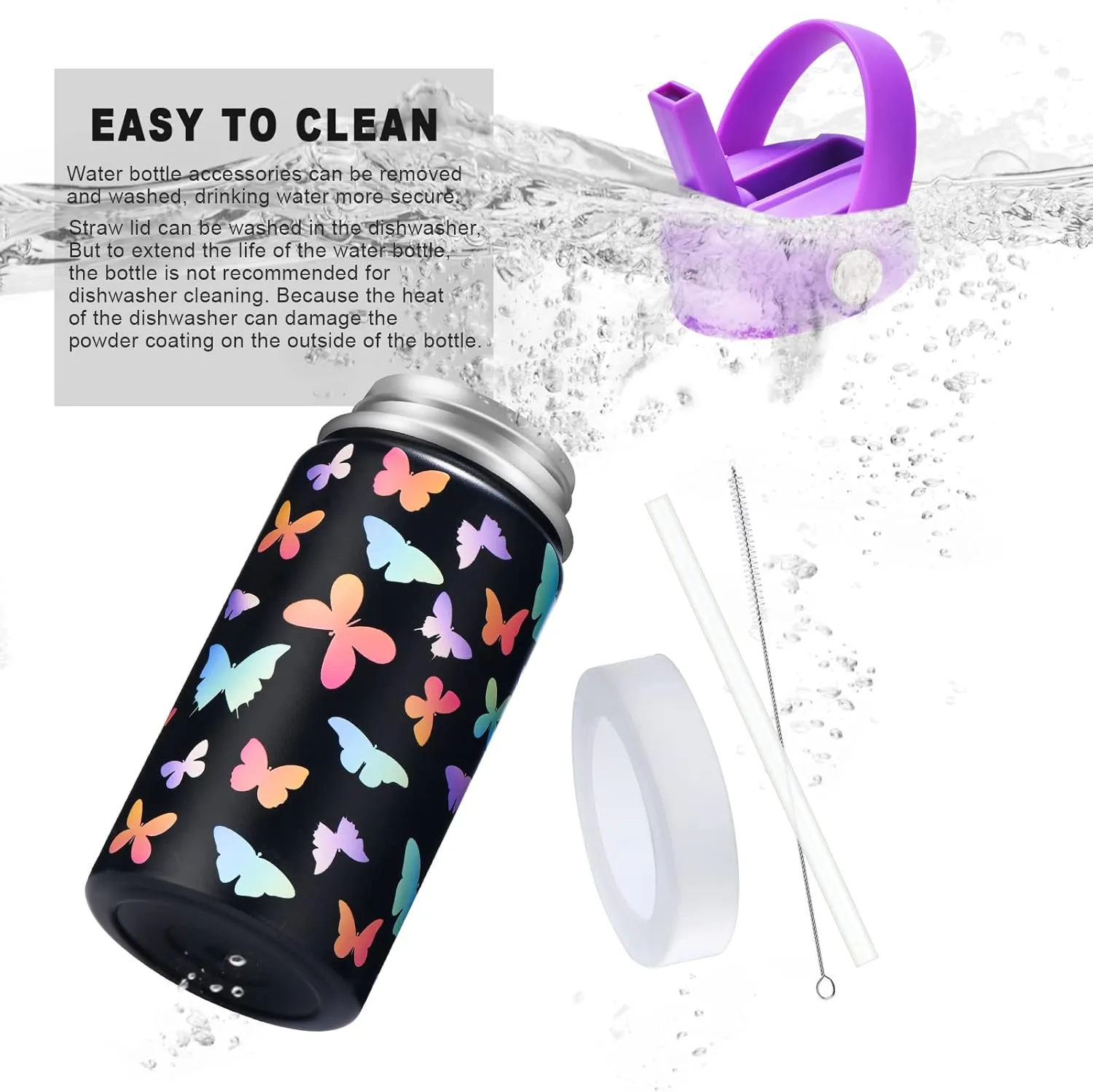 WEREWOLVES Kids Water Bottle with Boot, Insulated Stainless Steel Wide Mouth Metal Water Bottle with LeakProof Straw Lid for School, Girls, Boys