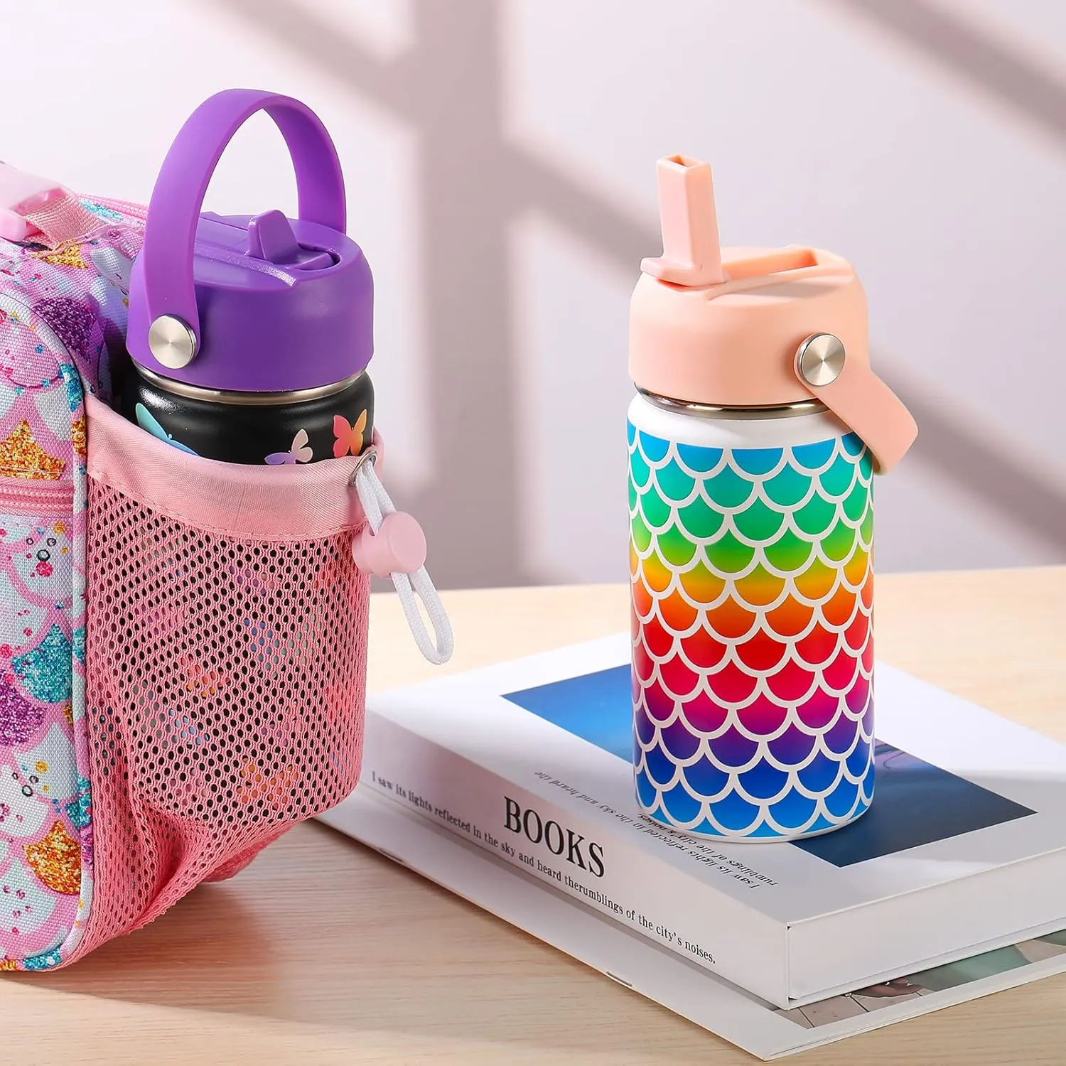 WEREWOLVES Kids Water Bottle with Boot, Insulated Stainless Steel Wide Mouth Metal Water Bottle with LeakProof Straw Lid for School, Girls, Boys