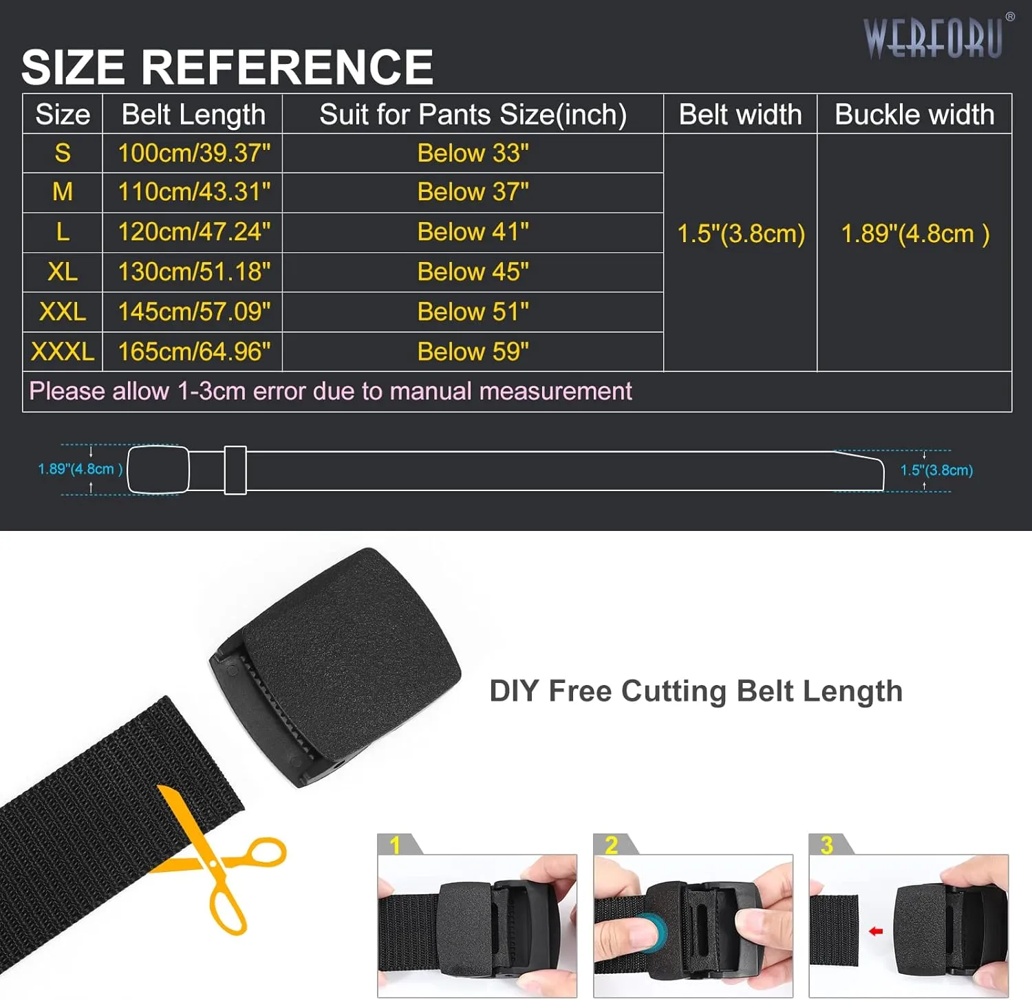 WERFORU Nylon Belt for Men Military Tactical Belt Canvas Outdoor Web Belt with Plastic Buckle