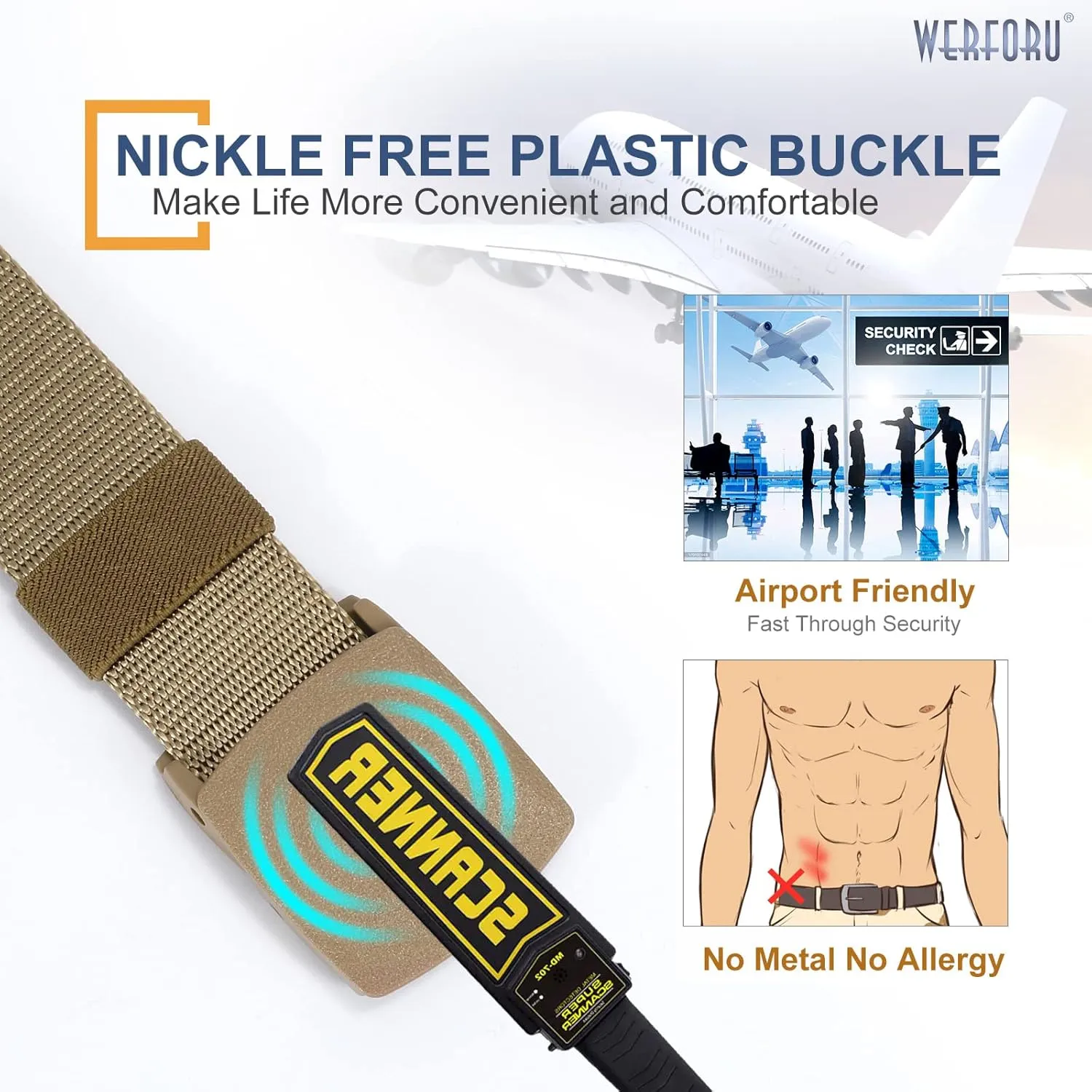 WERFORU Nylon Belt for Men Military Tactical Belt Canvas Outdoor Web Belt with Plastic Buckle