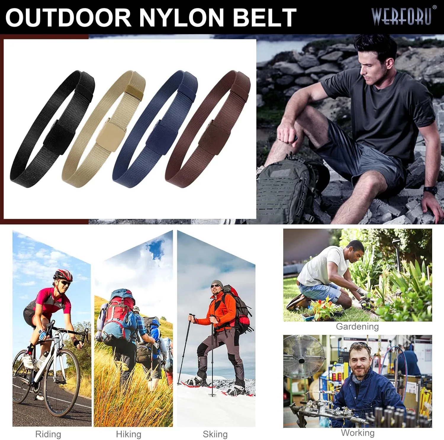 WERFORU Nylon Belt for Men Military Tactical Belt Canvas Outdoor Web Belt with Plastic Buckle