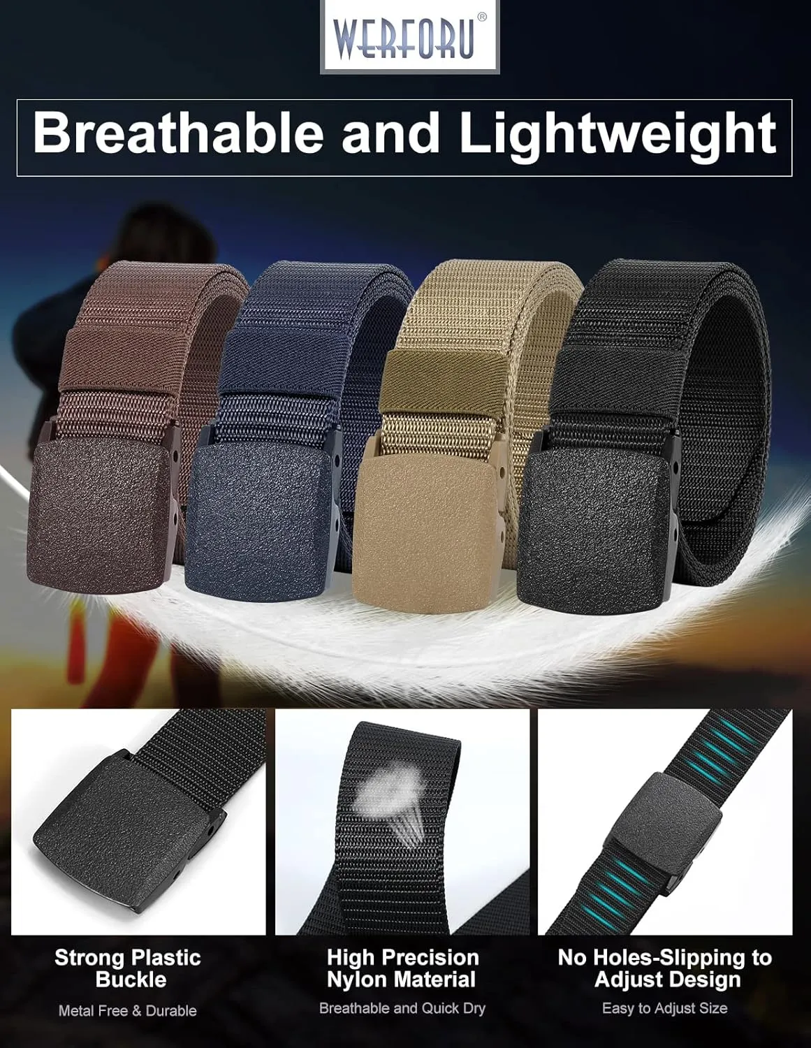 WERFORU Nylon Belt for Men Military Tactical Belt Canvas Outdoor Web Belt with Plastic Buckle