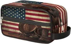 Western Travel Toiletry Bag for Women Men Dopp Kit Water Resistant Shaving Bag for Toiletries Accessories Rustic American Flag Travel Kit Organizer