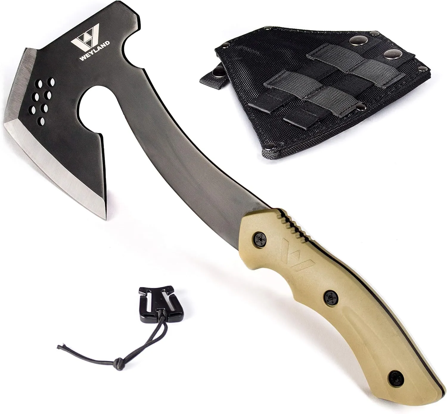 WEYLAND Survival Hatchet & Camping Axe with MOLLE Sheath - Small Tactical Bushcraft Camping Axes & Hatchets for Splitting & Chopping Wood, Kindling Splitter for Fire Wood, Camp Hand Tool