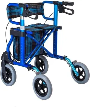 Wheel Rollator Mobility Walker Compact Easy Rollator Wheeled Walking Aid Foldable Adjustable Height with Brakes and Carry Bag Mobility Walker