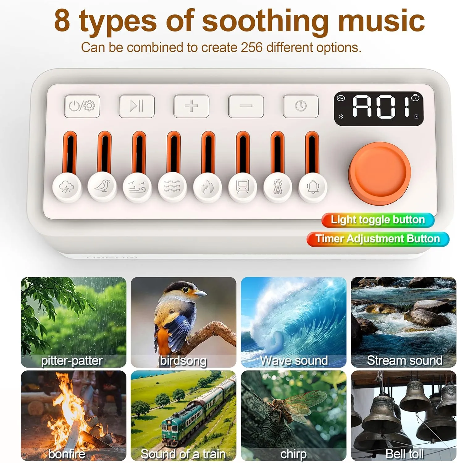 White Noise Sleep Sound Machine with 8 Nature Sounds, Portable Bluetooth Speaker, 12 Colors Night Lights, Sleep Timer & Breathing Exercises, for Babies, Kids, and Adults