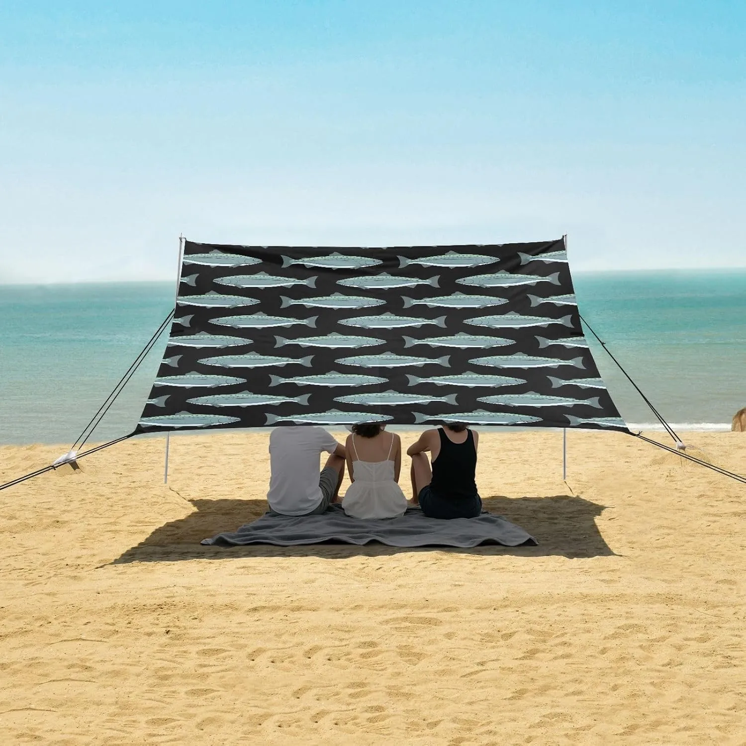 Whole Salmon Seamless Pattern Beach Camping Tent Sun Shelter for Whole Family, Beach Shade Canopy with UPF50  UV Protection,Easy Set Up and Carry,Outdoor Shade for Trips, Fishing, Backyard Fu