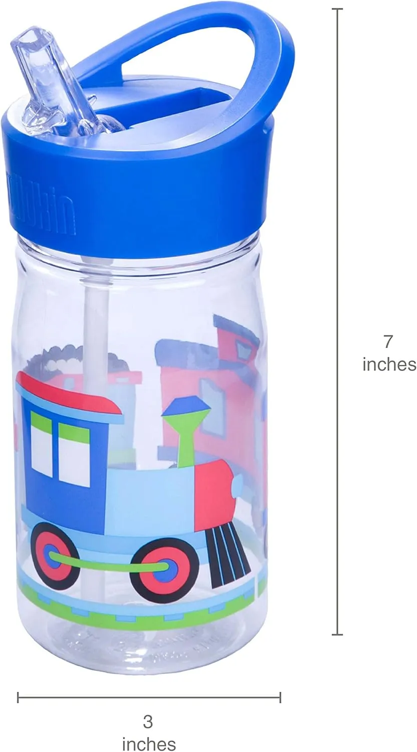 Wildkin Kids 16 Oz Water Bottle – Straw Lid & Handle, Easy to Clean, Ideal for School & Travel - Trains, Planes, and Trucks