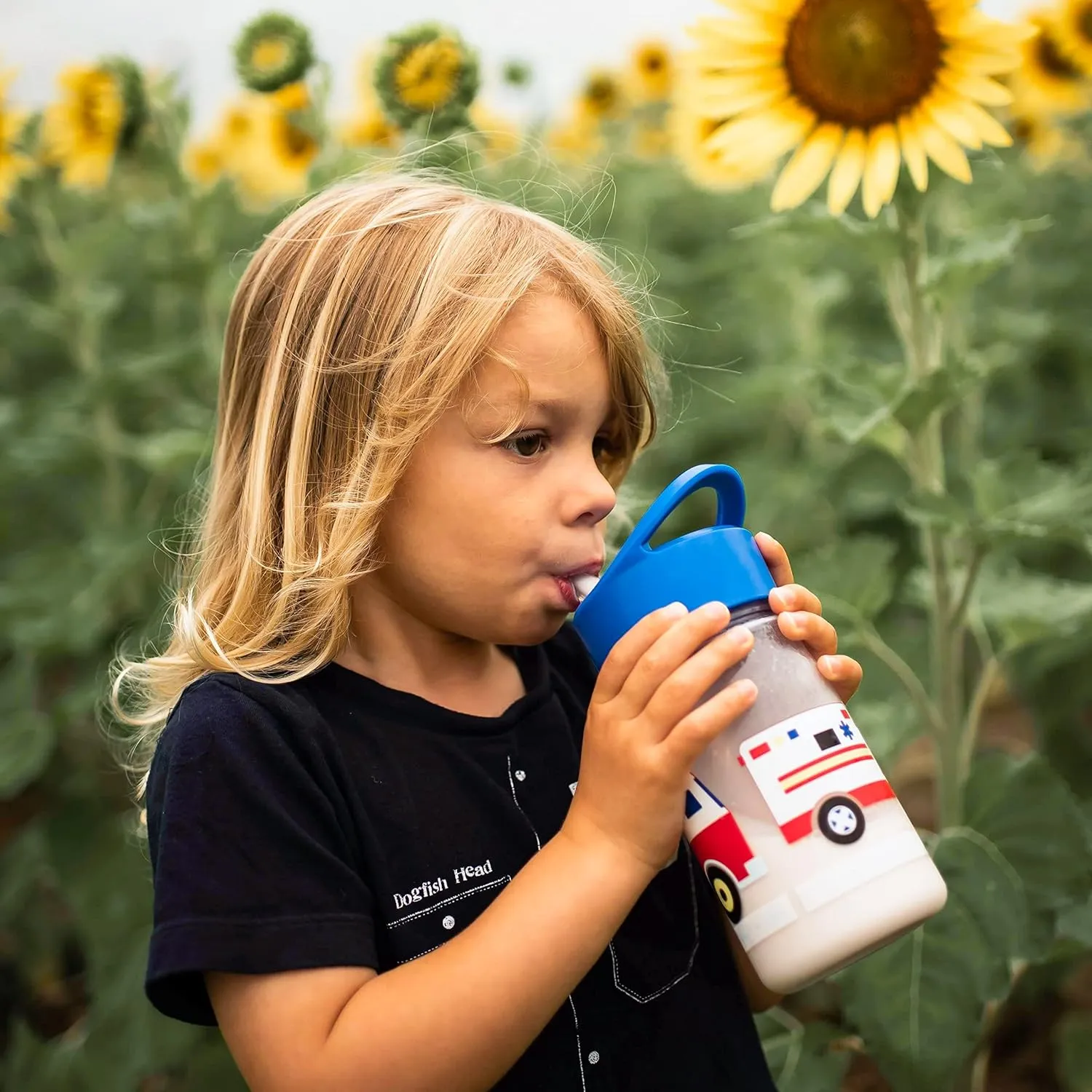 Wildkin Kids 16 Oz Water Bottle – Straw Lid & Handle, Easy to Clean, Ideal for School & Travel - Trains, Planes, and Trucks