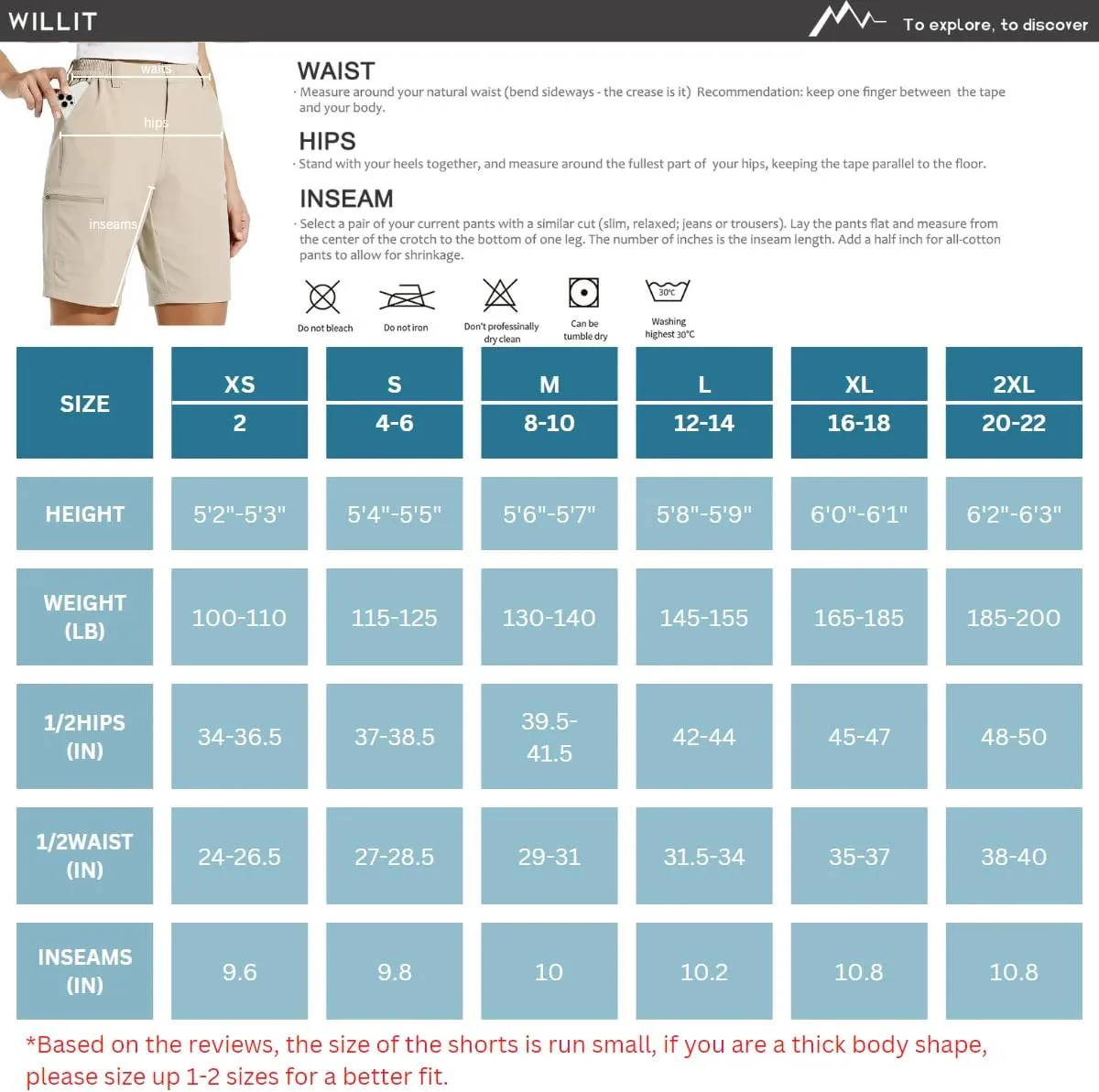 Willit Women's 10" Hiking Cargo Shorts with 4-Way Stretch, UPF50 Sun Protection, 4 Pockets, Khaki, X-Small to 2X-Large