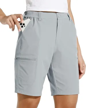 Willit Women's 10" Hiking Cargo Shorts with 4-Way Stretch, UPF50 Sun Protection, 4 Pockets, Khaki, X-Small to 2X-Large