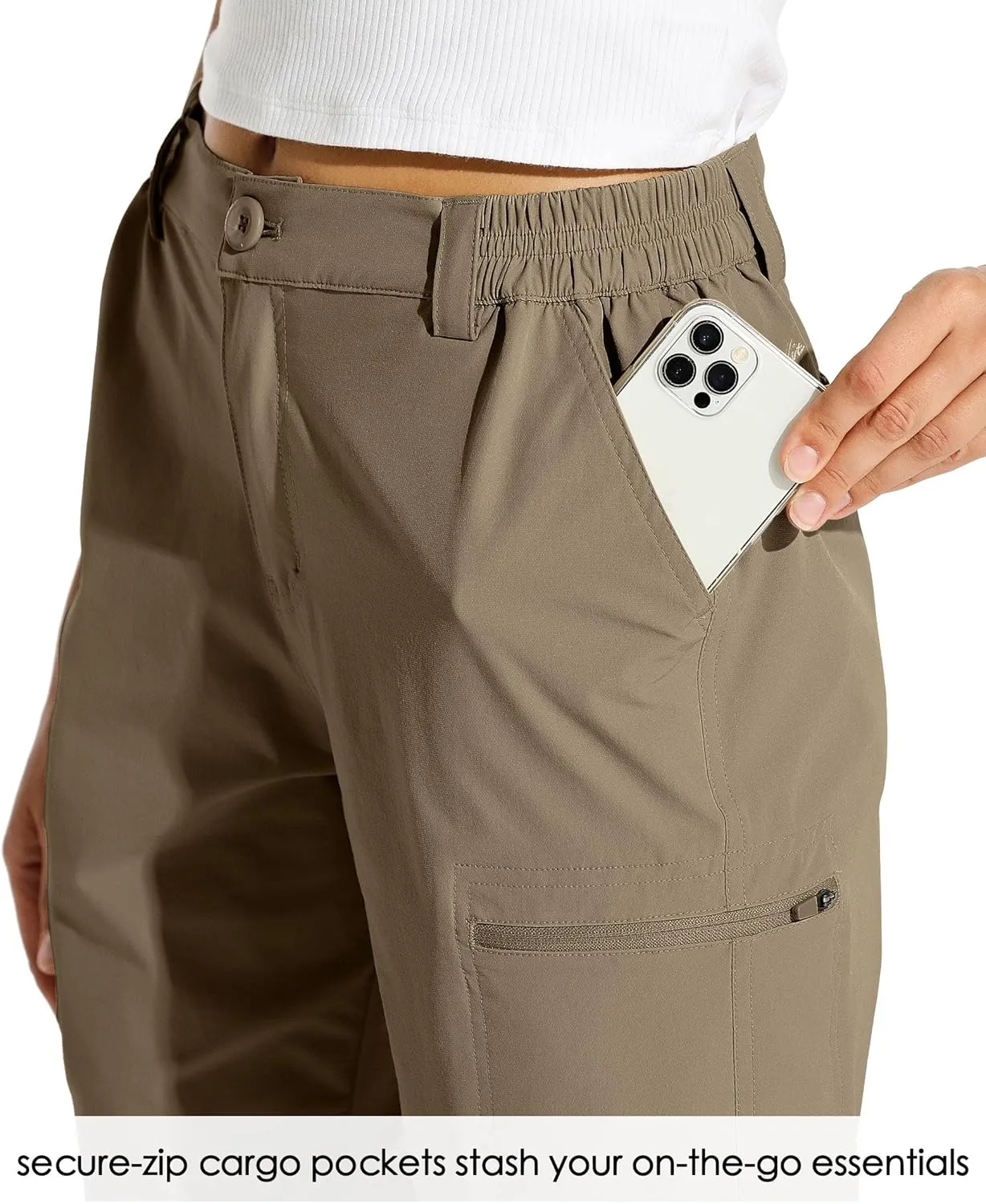 Willit Women's 10" Hiking Cargo Shorts with 4-Way Stretch, UPF50 Sun Protection, 4 Pockets, Khaki, X-Small to 2X-Large