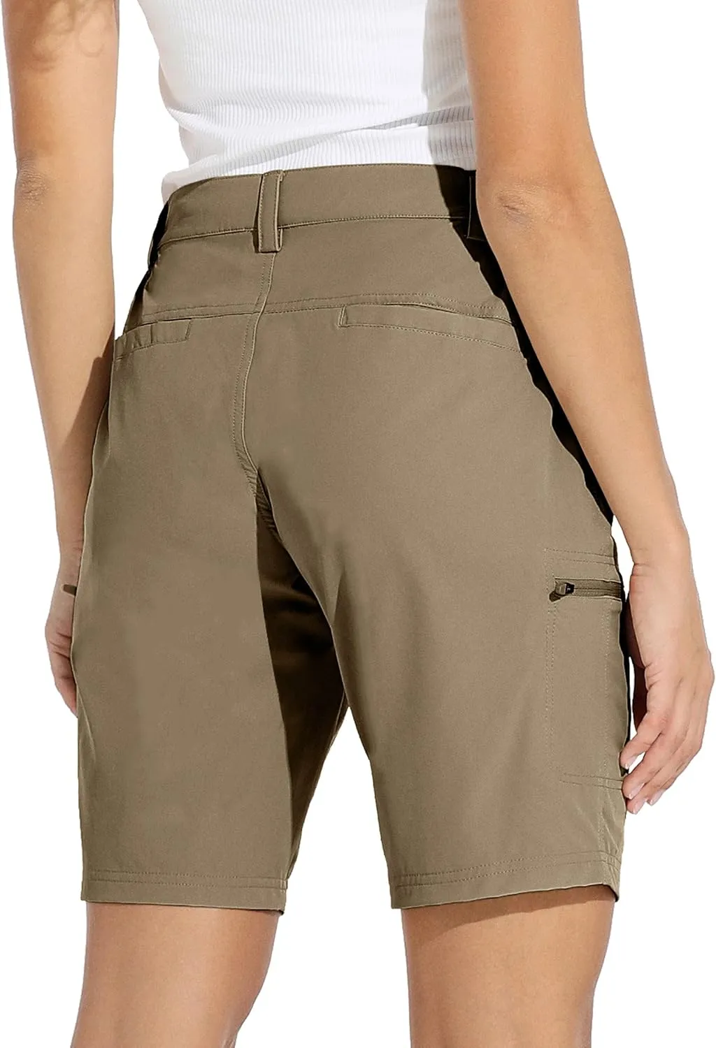 Willit Women's 10" Hiking Cargo Shorts with 4-Way Stretch, UPF50 Sun Protection, 4 Pockets, Khaki, X-Small to 2X-Large