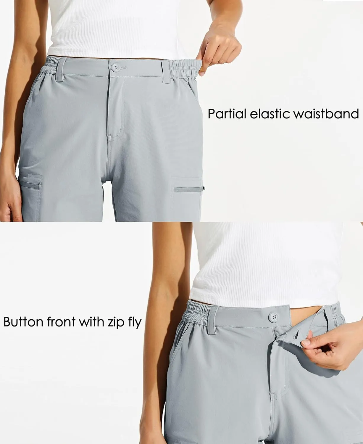 Willit Women's 10" Hiking Cargo Shorts with 4-Way Stretch, UPF50 Sun Protection, 4 Pockets, Khaki, X-Small to 2X-Large