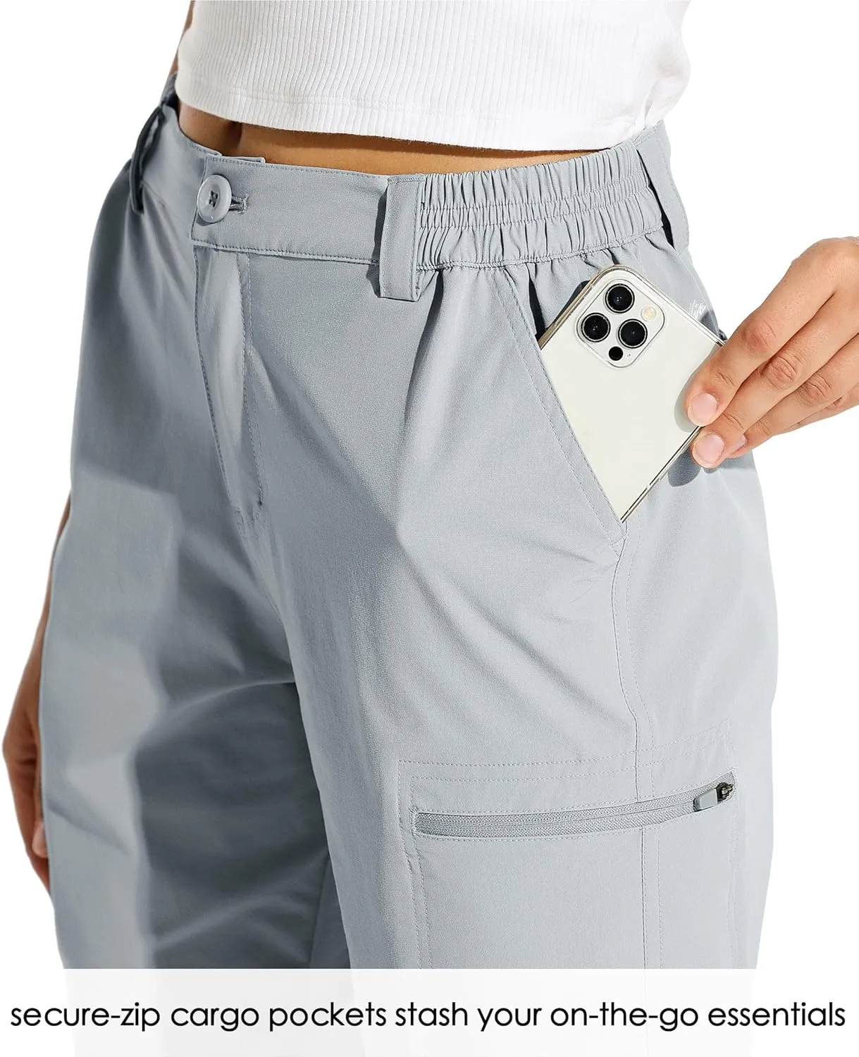 Willit Women's 10" Hiking Cargo Shorts with 4-Way Stretch, UPF50 Sun Protection, 4 Pockets, Khaki, X-Small to 2X-Large