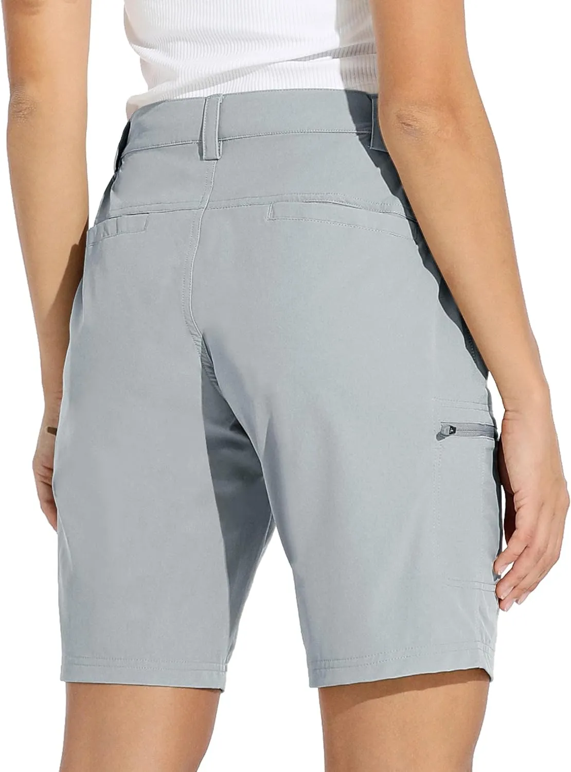 Willit Women's 10" Hiking Cargo Shorts with 4-Way Stretch, UPF50 Sun Protection, 4 Pockets, Khaki, X-Small to 2X-Large