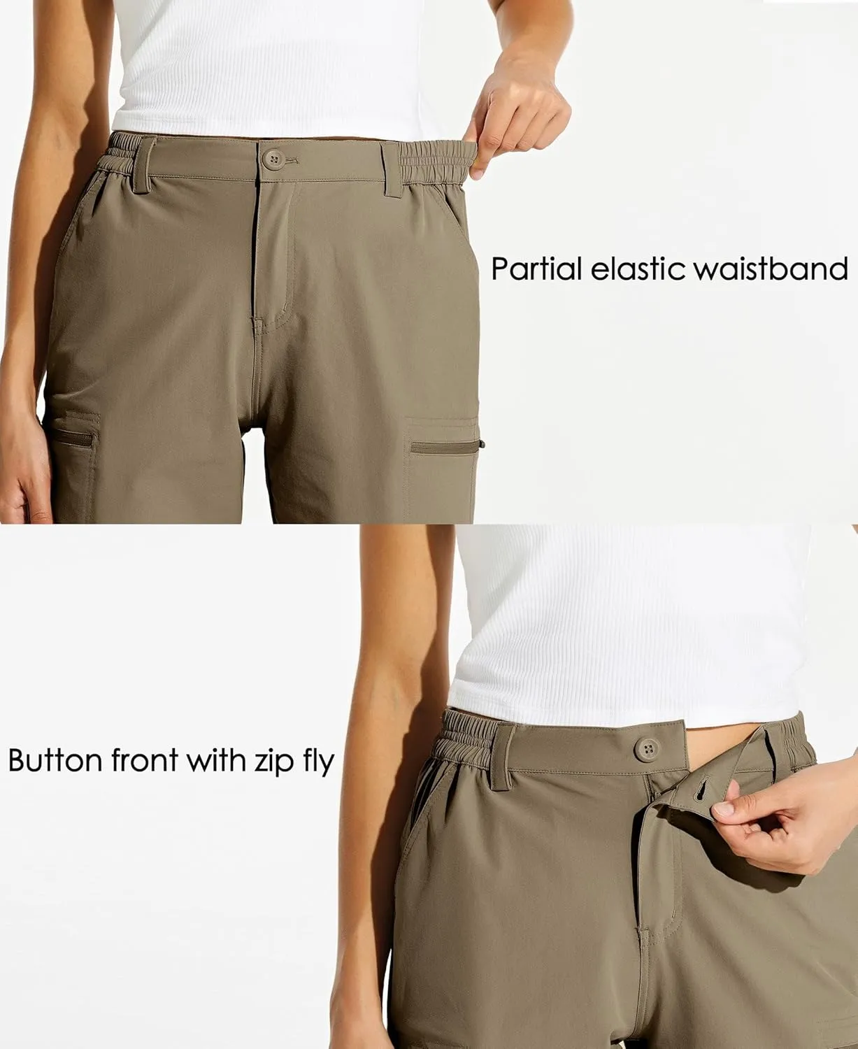 Willit Women's 10" Hiking Cargo Shorts with 4-Way Stretch, UPF50 Sun Protection, 4 Pockets, Khaki, X-Small to 2X-Large