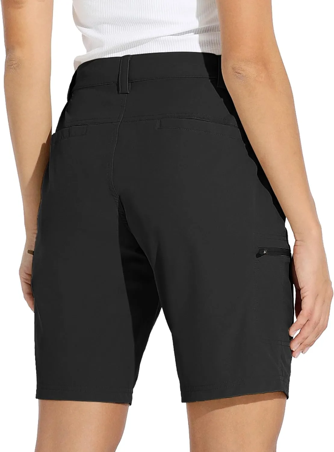 Willit Women's 10" Hiking Cargo Shorts with 4-Way Stretch, UPF50 Sun Protection, 4 Pockets, Khaki, X-Small to 2X-Large
