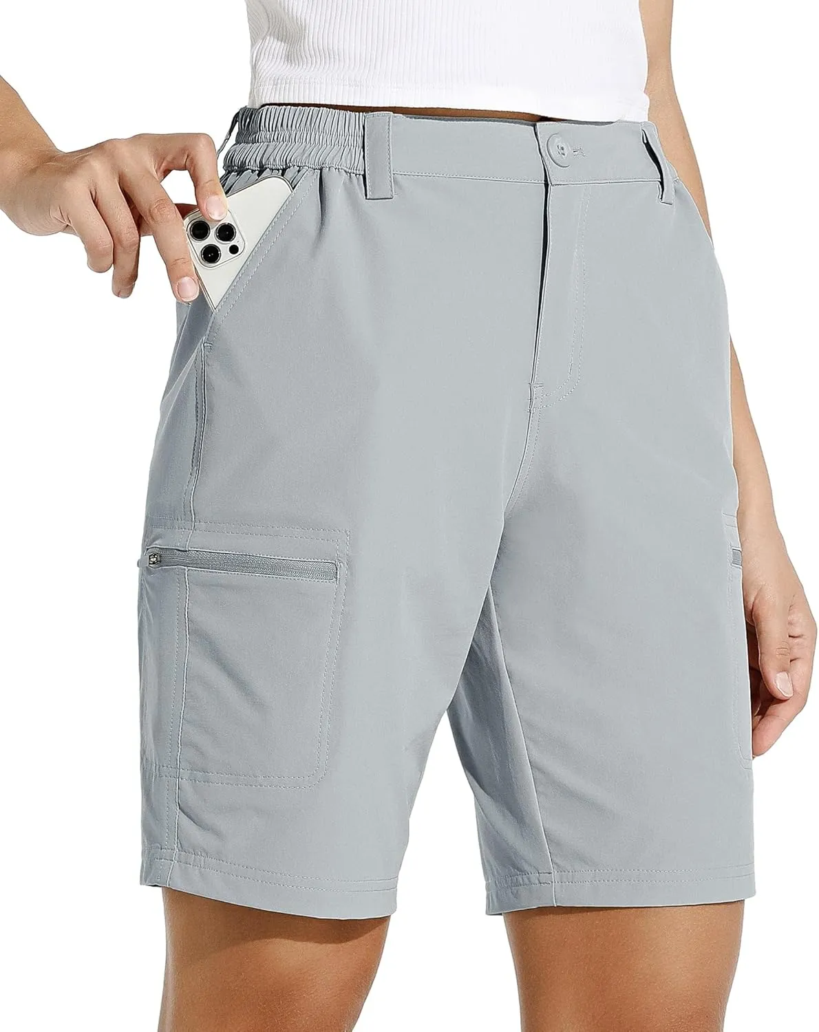 Willit Women's 10" Hiking Cargo Shorts with 4-Way Stretch, UPF50 Sun Protection, 4 Pockets, Khaki, X-Small to 2X-Large
