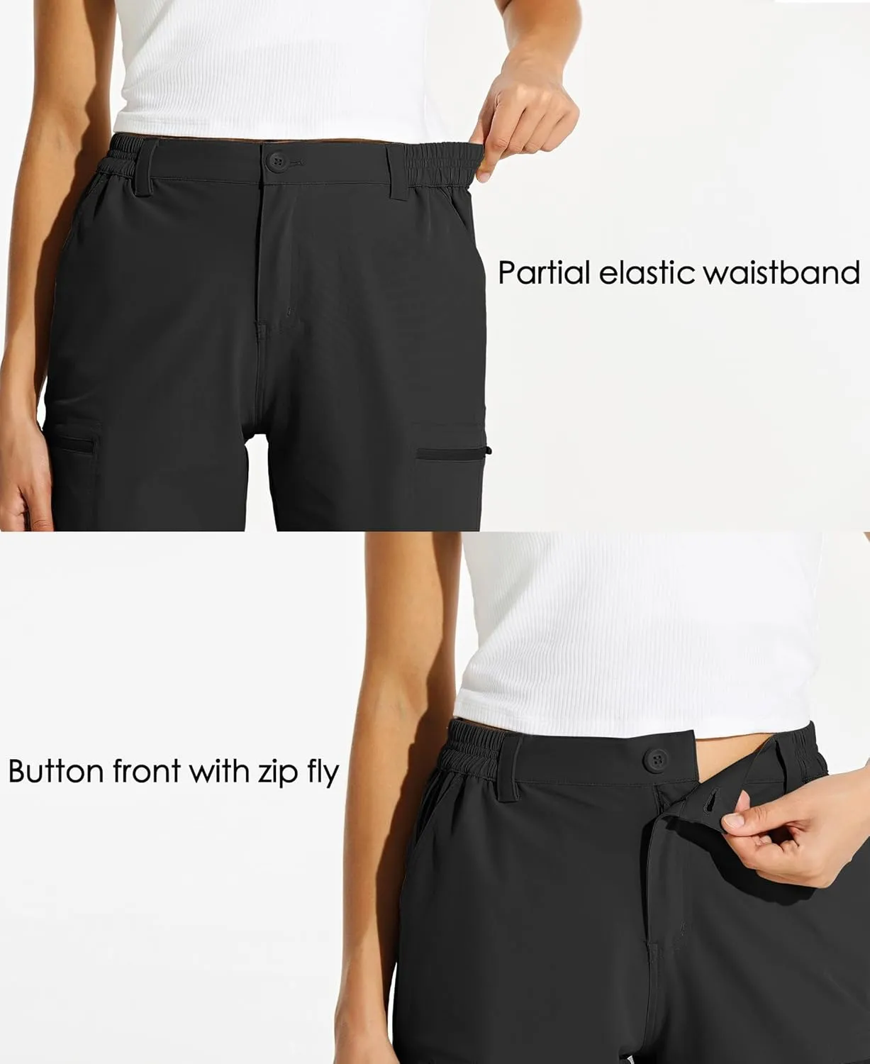 Willit Women's 10" Hiking Cargo Shorts with 4-Way Stretch, UPF50 Sun Protection, 4 Pockets, Khaki, X-Small to 2X-Large