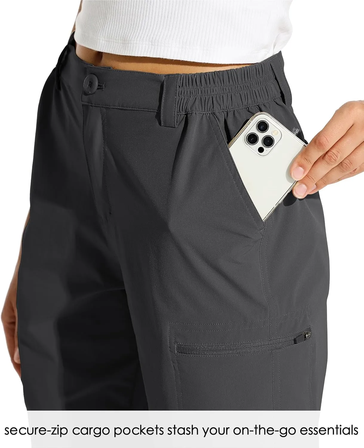 Willit Women's 10" Hiking Cargo Shorts with 4-Way Stretch, UPF50 Sun Protection, 4 Pockets, Khaki, X-Small to 2X-Large