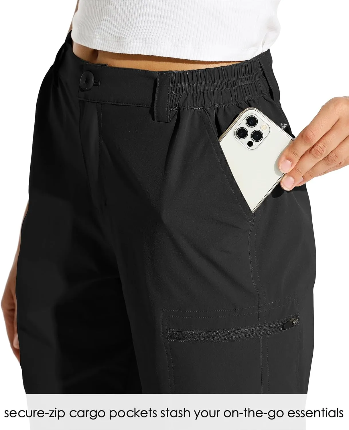 Willit Women's 10" Hiking Cargo Shorts with 4-Way Stretch, UPF50 Sun Protection, 4 Pockets, Khaki, X-Small to 2X-Large