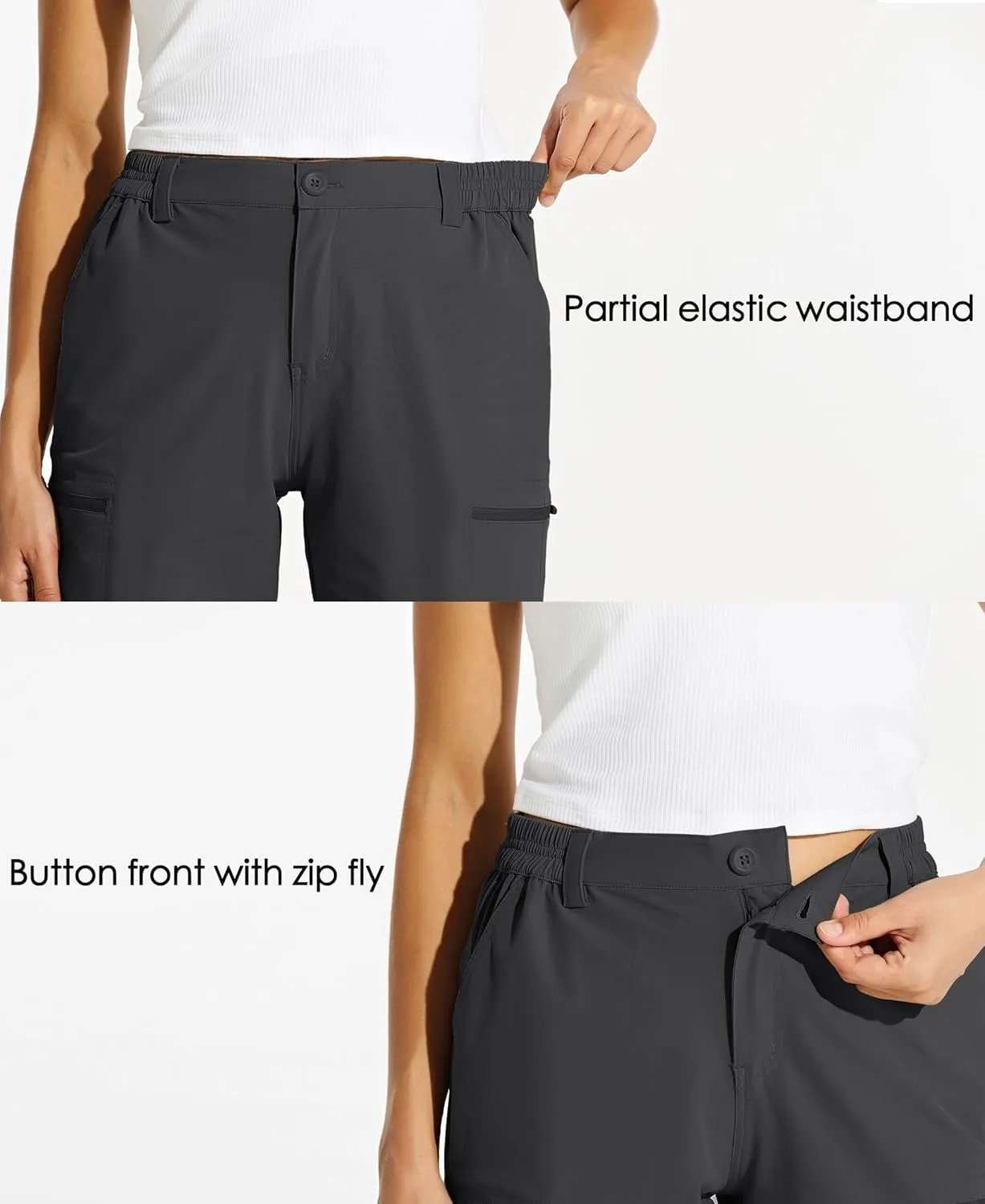 Willit Women's 10" Hiking Cargo Shorts with 4-Way Stretch, UPF50 Sun Protection, 4 Pockets, Khaki, X-Small to 2X-Large