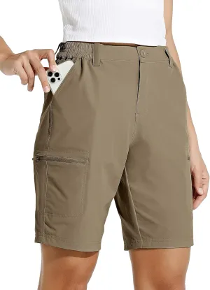 Willit Women's 10" Hiking Cargo Shorts with 4-Way Stretch, UPF50 Sun Protection, 4 Pockets, Khaki, X-Small to 2X-Large