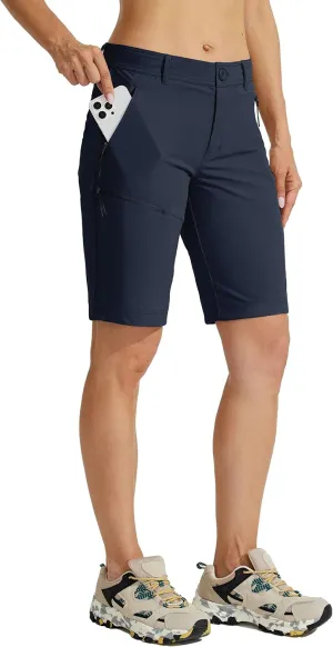 Willit Women's 10" Hiking Golf Long Shorts Quick Dry Athletic Outdoor Summer Shorts with Pockets