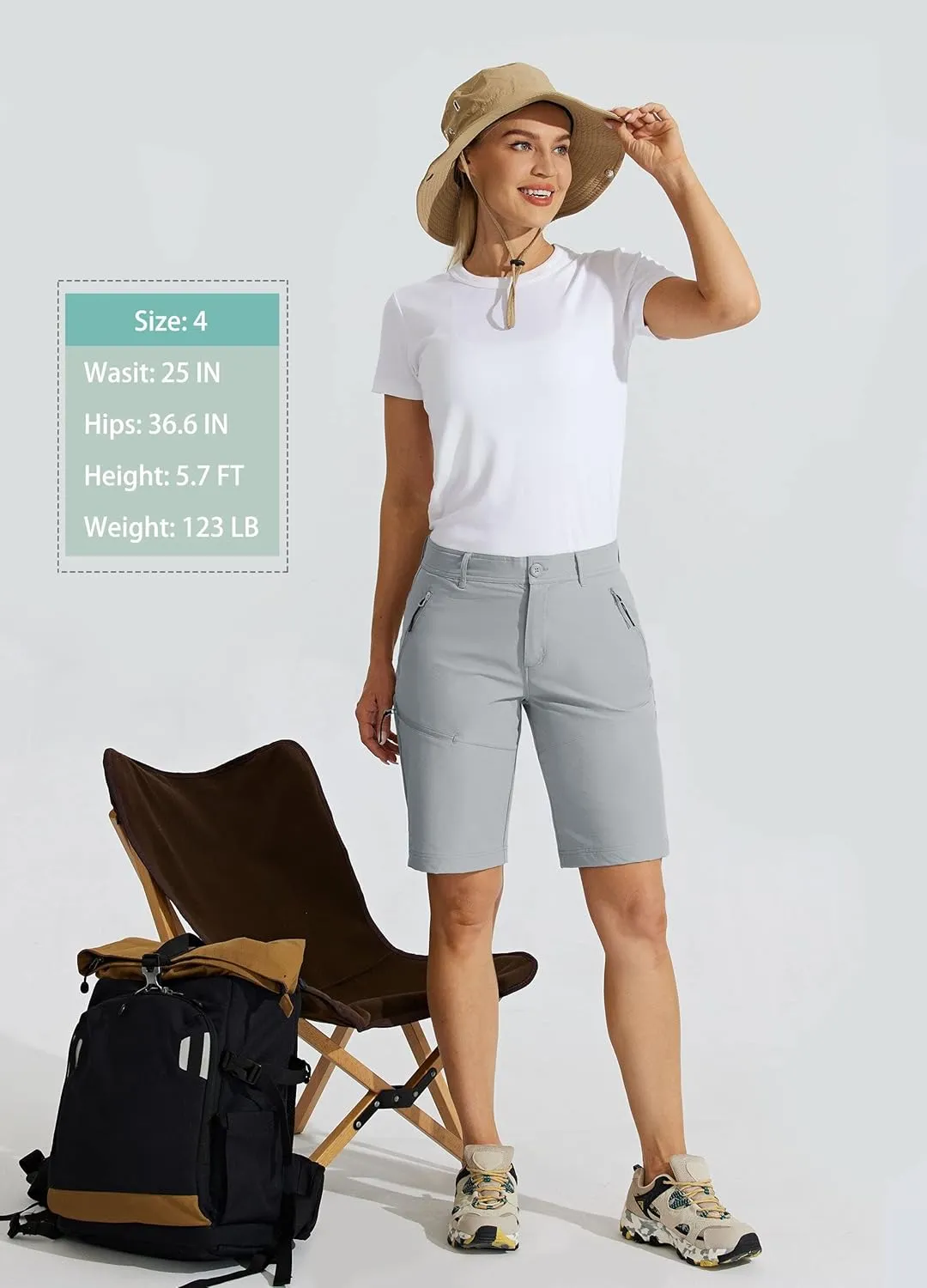 Willit Women's 10" Hiking Golf Long Shorts Quick Dry Athletic Outdoor Summer Shorts with Pockets